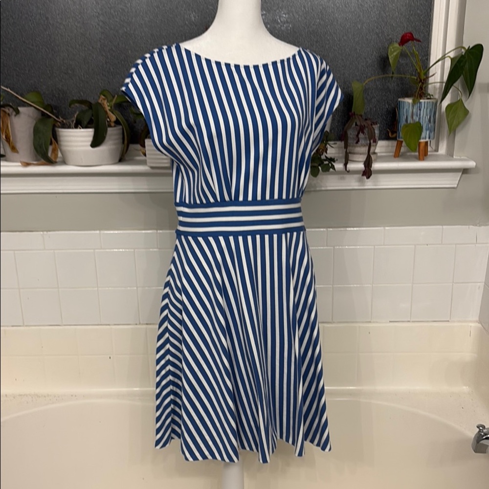Kate Spade Blue and White Asymmetrical A-Line Dress